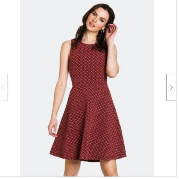 LEOTA Geometric Red  Fit + Flare Dress - Picture 1 of 3